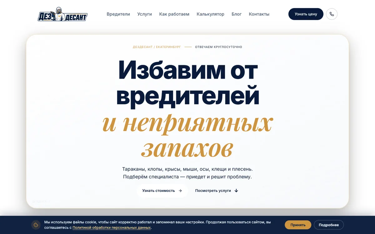 Hero лендинга ДезДесант